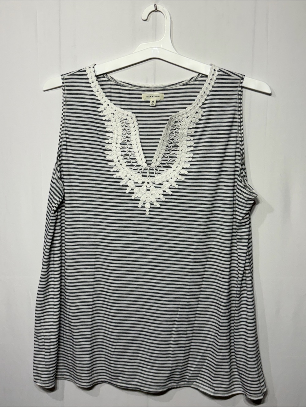 Max Studio Plus SizeStriped Tank with Crochet V-Neck